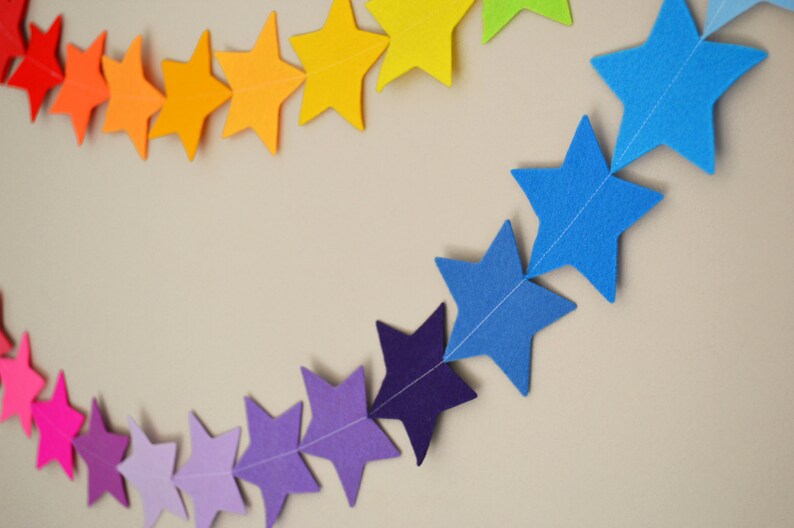 cake smash Home D\u00e9cor Star Garland Party decoration Rainbow Star Garland made with Large felt Stars Rainbow Garland Felt garland