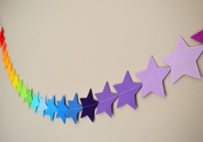 cake smash Home D\u00e9cor Star Garland Party decoration Rainbow Star Garland made with Large felt Stars Rainbow Garland Felt garland