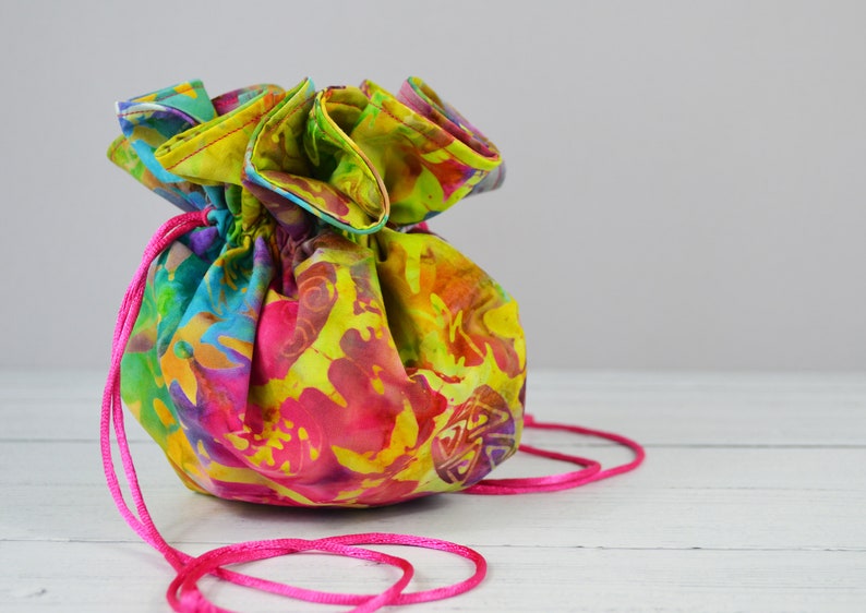 Batik drawstring Bag Unique Gift colourful Pouch multi colour drawstring Pouch Gift for her Drawstring Bag Batik Bag Jewellery bag