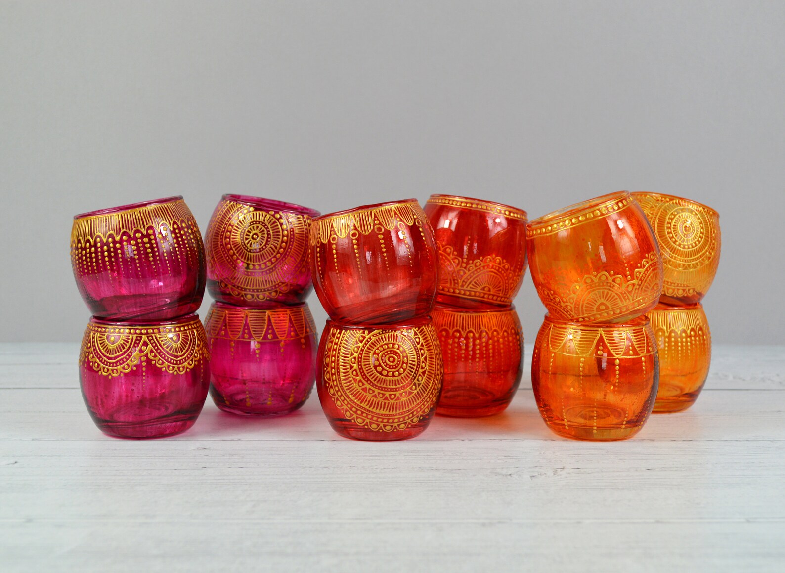 Hand Painted Glass Tea Light Holder Glass Candle Holder Etsy