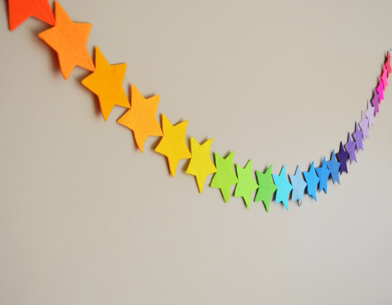 cake smash Home D\u00e9cor Star Garland Party decoration Rainbow Star Garland made with Large felt Stars Rainbow Garland Felt garland