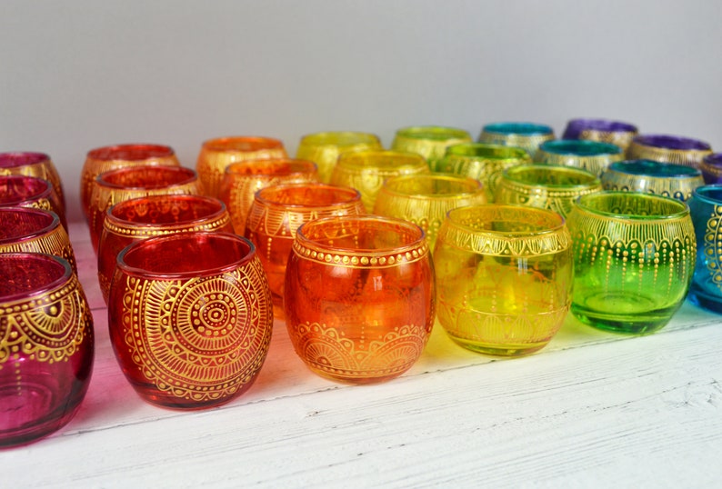 Hand Painted Glass Tea Light Holder Glass Candle Holder Etsy UK