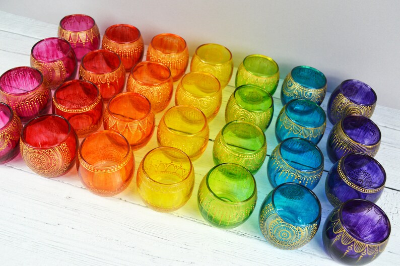 Hand Painted Glass Tea Light Holder Glass Candle Holder Etsy UK