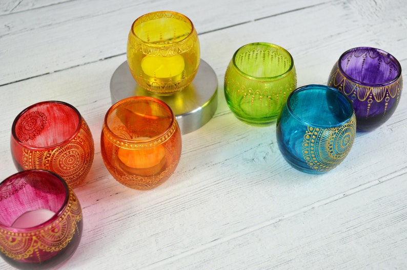 Hand Painted Glass Tea Light Holder Glass Candle Holder Etsy UK