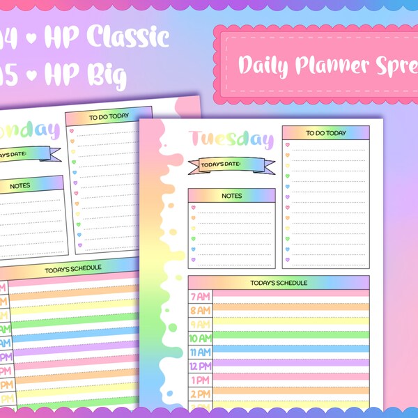 Daily Planner Printable | Blank Monday Start | Pastel Rainbow Drips Planner Inserts | A4 | A5 | US Letter | HP Classic | HP Big |