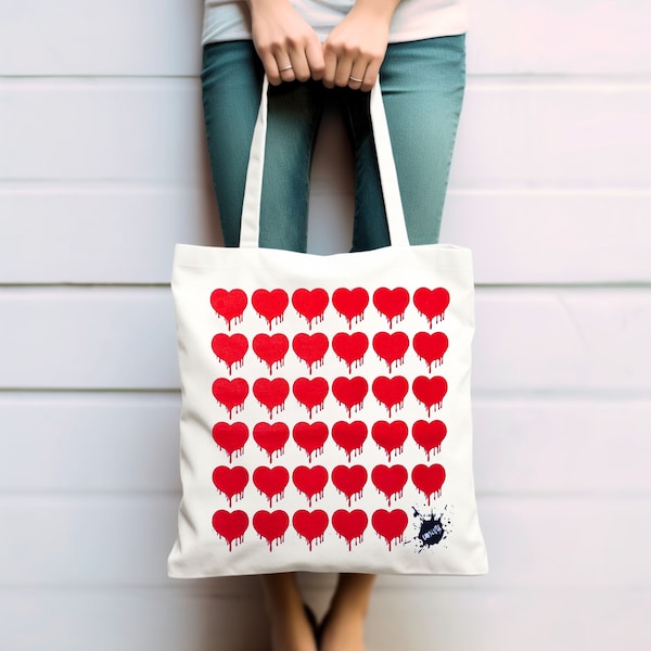 Unify Red Dripping Hearts Unisex Tote Bag Obra original de Unify / Contemporáneo / Abstracto / Pop Art / Street Art / Serigrafiado