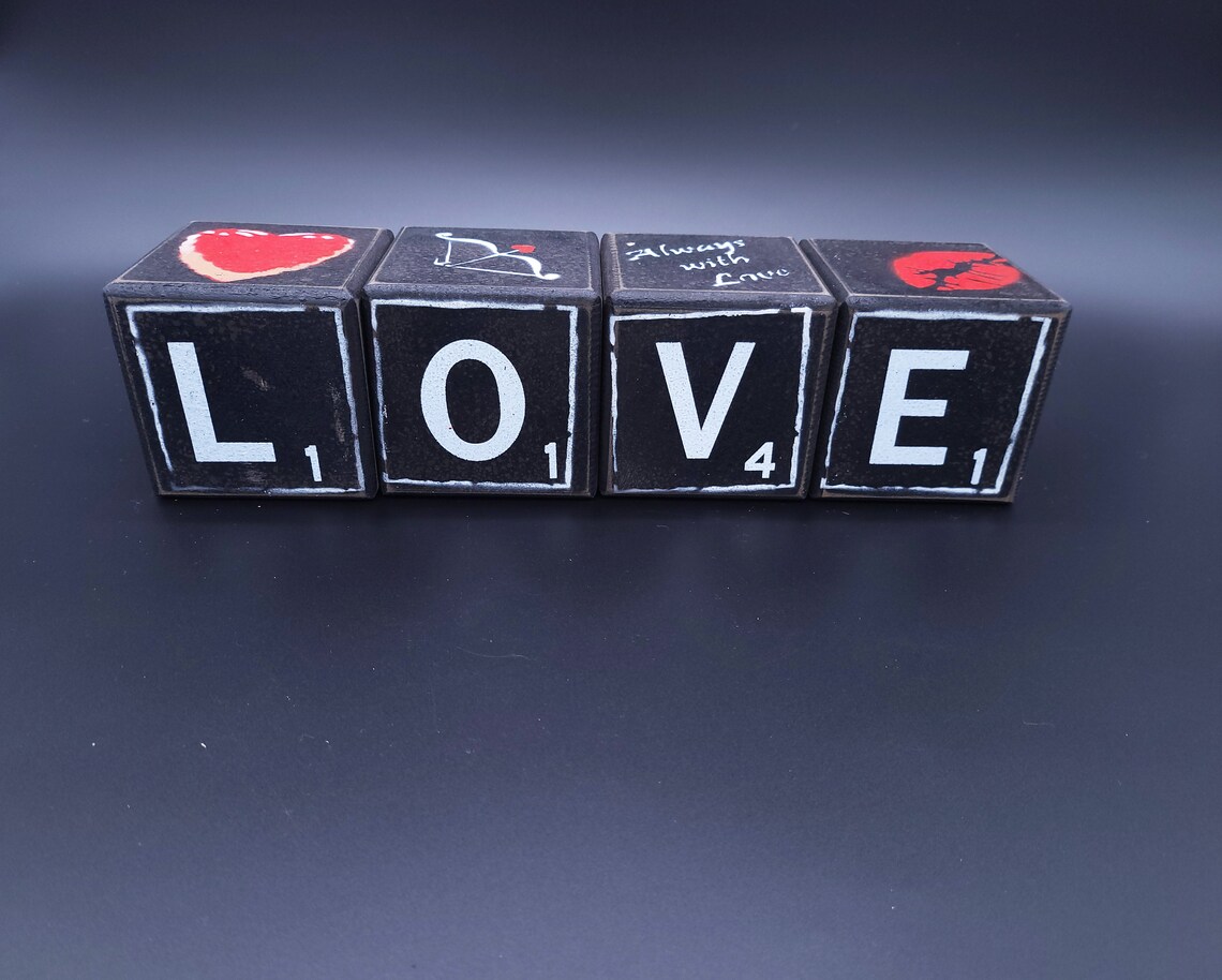 Handpainted Distressed Wooden Love Blocks Original Artwork by Etsy