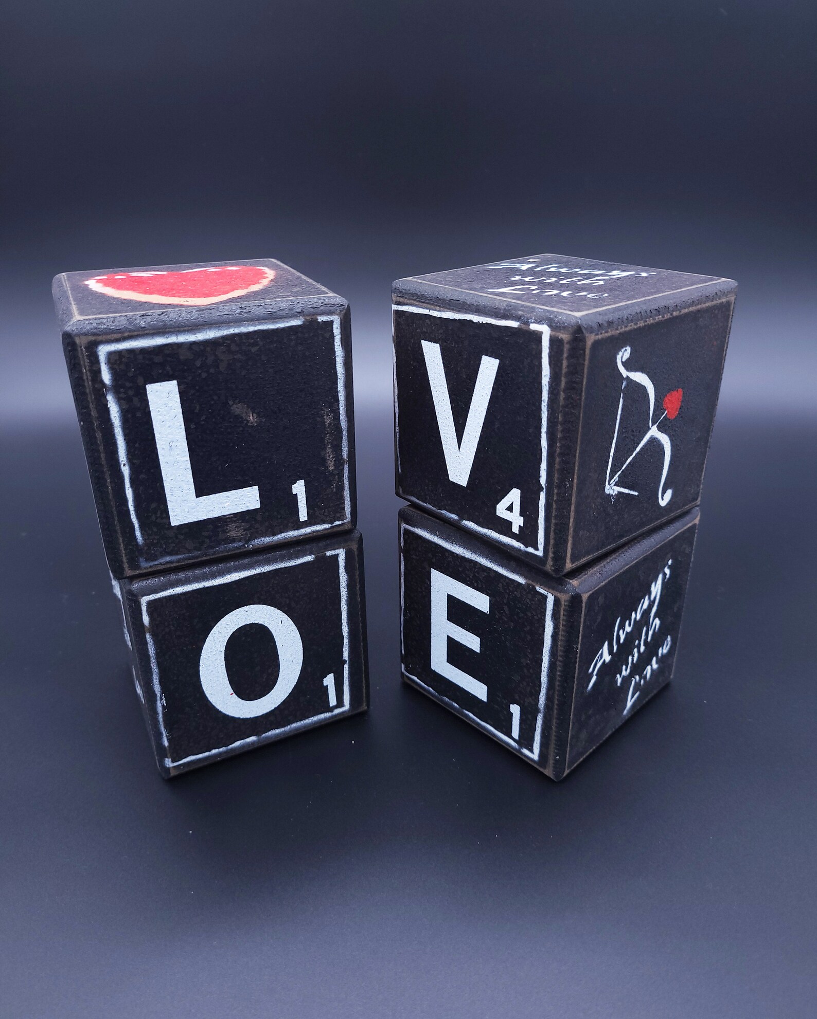 Handpainted Distressed Wooden Love Blocks Original Artwork by Etsy