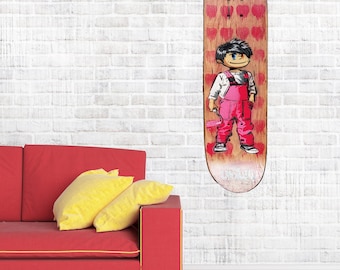 Pax Pink Overalls Red Dripping Heart Fade Skateboard Deck Original Artwork by Unify | Contemporary | Abstract | Pop Art | Street Art