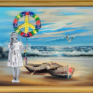 Peace Balloons Girl Framed Original Artwork by Unify Contemporary Abstract Pop Art Street Art Spray Paint Media image 2