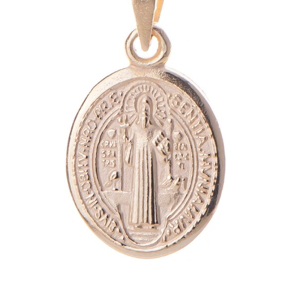 San Benito gold Medal, San benito gold pendant, St Benedict gold filled Coin, Reversible San Benito, Catholic jewelry 14k gold filled charm