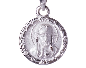 Jesus Sacred heart Sterling Silver 925 round Medal, Mexican taxco silver catholic charm pendant necklace gift, baptism first communion gift