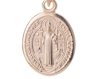 San Benito gold Medal, San benito gold pendant, St Benedict gold filled Coin, Reversible San Benito, Catholic jewelry 14k gold filled charm