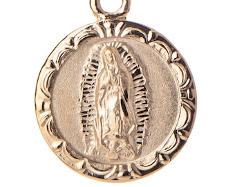 14k Gold Virgen de Guadalupe Medal, Our lady Holy Mary Guadalupe Pendant, Virgin mary Charm medallion, First communion Religious Catholic