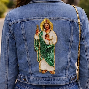 Saint Jude Thaddeus Sequin Patch Applique, San Judas Tadeo, Graduation Cap Decor, Mexican Religious Patch for Denim Jacket, Apostle St Jude