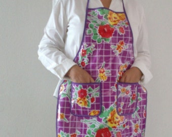 Mexican purple Kitchen Oilcloth Apron, Mexico floral Plastic, Cooking All size Pinafore, Kitchen Smock Curvy apron, Taco tuesday cinco mayo