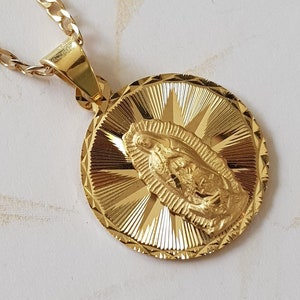 史上最も激安 14K グアダルーペ聖母楕円形メダル、聖母グアダルーペ ゴールド アクセサリー
