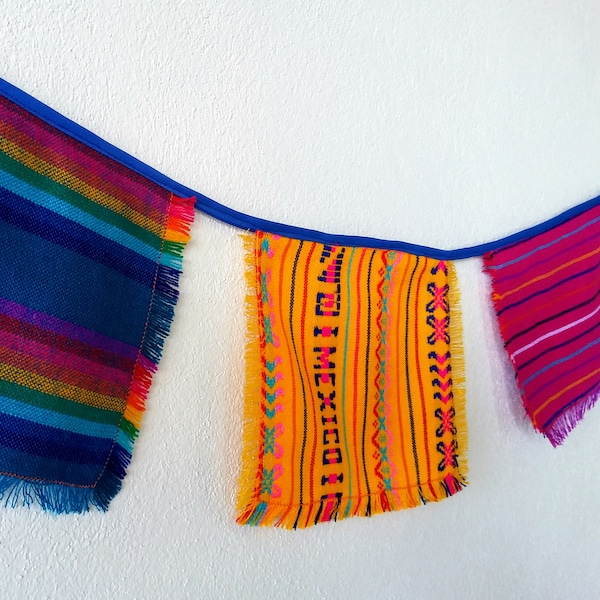 Mexican fabric banner, Rebozo Serape Sarape, Mexican party banner, Fiesta bunting, Papel picado fiesta banner, Mexican Cinco de mayo garland