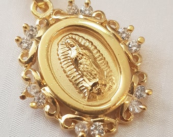 14K Gold Filled Guadalupe virgin zirconia Medal, Virgen Guadalupe zircon Charm, Gold guadalupe medal, Virgin Mary Necklace zirconia pendant
