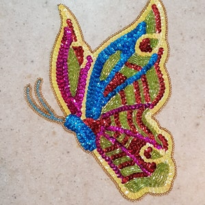 Butterfly sequin patch, Tropical butterfly sequin applique, Yellow pink butterfly Sew On patch, Butterflies Jeans patch, Colorful butterfly