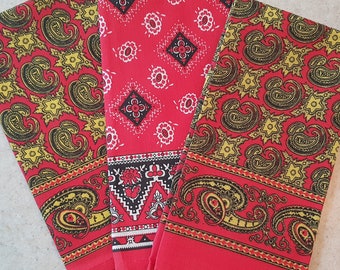 3 paliacates, Mexican red fabric,Mexican paliacate fabric tissue, Mexican shawls, Mexican square scarfs, red bandana, Aztec Bundle fabric