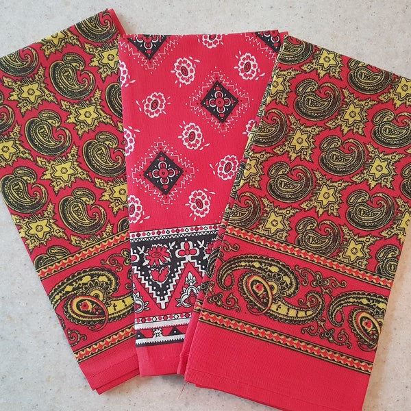 3 paliacates, Mexican red fabric,Mexican paliacate fabric tissue, Mexican shawls, Mexican square scarfs, red bandana, Aztec Bundle fabric