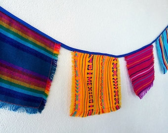 Mexican fabric banner, Rebozo Serape Sarape, Mexican party banner, Fiesta bunting, Papel picado fiesta banner, Mexican Cinco de mayo garland