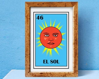 Mexican loteria, El sol loteria, Mexican Folk Art Sun, EL SOL Loteria Print, The sun loteria, Mexican Sol Sun, mexican mens restroom sign