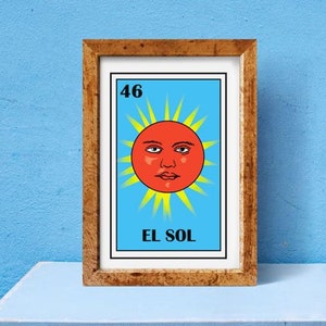 Mexican loteria, El sol loteria, Mexican Folk Art Sun, EL SOL Loteria Print, The sun loteria, Mexican Sol Sun, mexican mens restroom sign