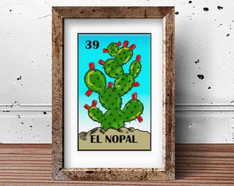 Cactus print, El nopal Mexican loteria, Cactus Printable, Cactus Wall Art, Botanica Print, Cactus Poster, Mexican Art Print, succulent art