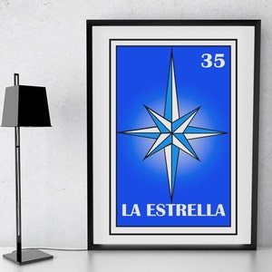 Mexican loteria, La Estrella loteria card, The Star Mexican bingo, Star Wall Art, Mexican Wedding, Mexican bridal shower, Mexican wedding