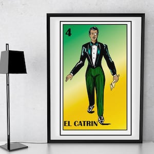 Mexican loteria, El Catrin loteria, Mexican The Gentleman Loteria, Mexican bridal shower,  Mexican Loteria Wall Art, Mexican Bingo Art Print