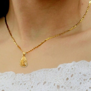 14K Gold Virgen Guadalupe Medal, Guadalupe Tear drop Charm, Gold Filled virgin mary medallion, Virgin Tear Necklace Charm, Religious Jewelry