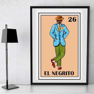 Mexican loteria, El negrito loteria, El Catrin loteria, Mexican Gentleman Loteria, Mexican bridal shower,  Mexican Loteria Wall Art Print