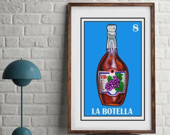 Mexican loteria, La botella loteria, Mexican tequila bottle Loteria, Mexican bridal shower, Wine, Margarita, Cinco de mayo, Mexican Party