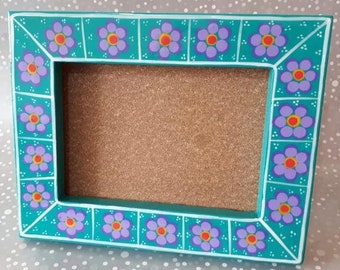 Turquoise photo frame, purple flower photo frame, Mexico family picture frame, Mexican talavera photo frame, Mexican Portrait,  Mexican tile