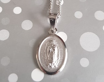 Virgen Guadalupe Silver Necklace Oval Charm, Our Lady
