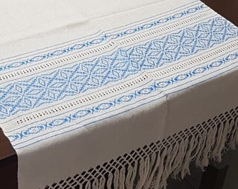 Mexican embroidered blue Table Runner, Mexican Aztec rebozo, Sarape fabric, Doula shawl wrap, Rebozo Scarf, Mexican manta Baby sling