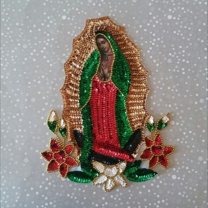 Parche Virgen de Guadalupe, Aplique de Lentejuelas de Nuestra Señora Guadalupe, Parche de lentejuelas Virgen de Guadalupe Mexicana, Parche de adorno mexicano