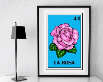 Mexican loteria, La Rosa loteria, Como la flor, Mexican Rose, Selena Quintanilla, Rose Flower Wall Art, Mexican Retro Pop, Mexican Rose art