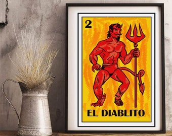 El diablo loteria, Mexican Loteria Printable, El diablito, Mexican The devil, The devil Mexican Bingo, Mexican Art Print, Frida Art