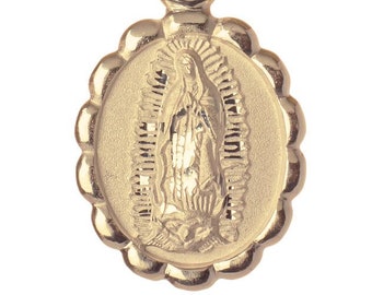 14k Gold Guadalupe vintage flower mini Medal, Virgen Guadalupe small Pendant Charm, Gold virgin mary medallion, Virgin Mary Religious charm