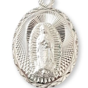 925 sterling silver Virgen Guadalupe Medal, Guadalupe virgin Pendant, Holy Mary medallion, Virgin Necklace oval Charm, Catholic Jewelry