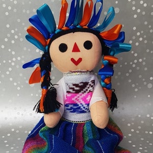Mexikanische blaue Stoffpuppe, indigene Folklorepuppe, Tag der Toten, mexikanische ethnische Puppe, mexikanisches Weihnachtsgeschenk des Mädchens, mexikanisches Kinderzimmerbaby