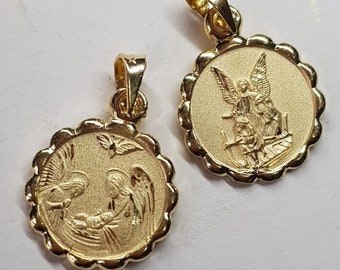 Guardian Angel 14k Gold Medal, Angel God Pendant Charm, St. Michael Archangel Matte medallion, First communion Baptism gift Religious medal