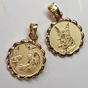 Medalla de ángel de la guarda bañada en oro de 14 quilates, dije colgante de ángel de Dios, medallón colgante de San Miguel Arcángel, regalo de primera comunión y bautismo.