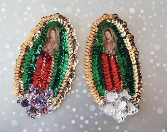 Mini Virgen de Guadalupe patches, Our Lady Guadalupe Sequin Applique, Mexican Virgen de Guadalupe sequin patch, Virgencita jacket applique