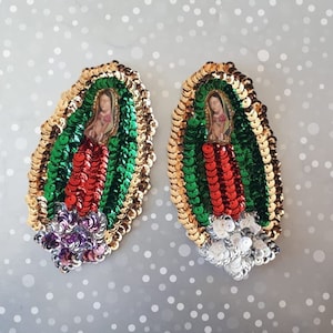 Mini patchs Virgen de Guadalupe, applique de paillettes Notre-Dame de Guadalupe, patch de paillettes Vierge de Guadalupe mexicaine, applique de veste Virgencita