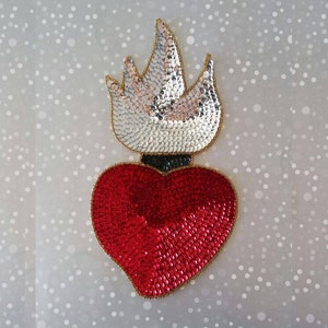 Milagro Sacred Heart sequin patch, Sagrado corazon Jesus, Heart sequin patch, Mexican corazon, Flaming Heart Applique, Mexican embellishment