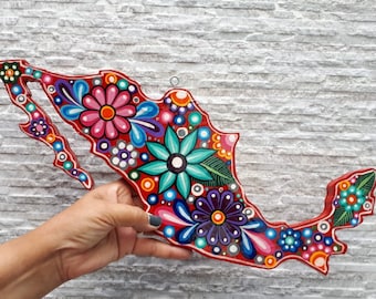 Mexico Map red handpainted, Mexican map, Mexico Home Wood Sign, Alebrije, Brown pride sign, Mexican Pride, Mexican housewarming, Mexico Wall